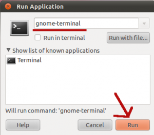 Запускаем Terminal, через меню запуска, набрав "gnome-terminal"